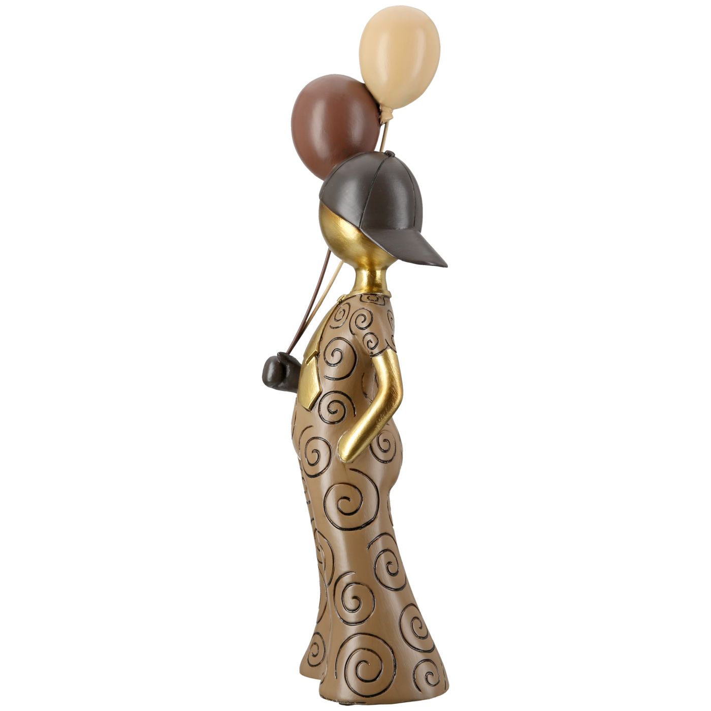 Figure, garcon ballon, motif du ballon, avec chapeau et cravatte, résine synthétique, marron