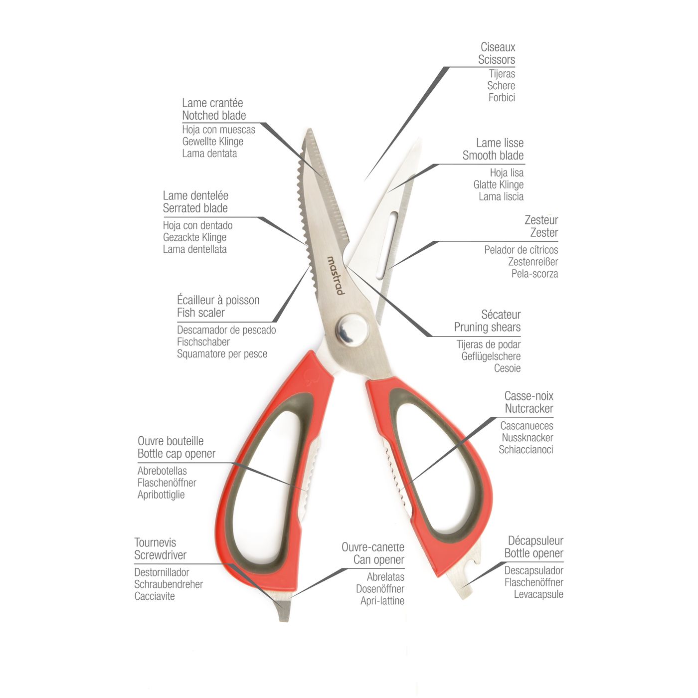 Paire de ciseaux multi-fonctions rouge