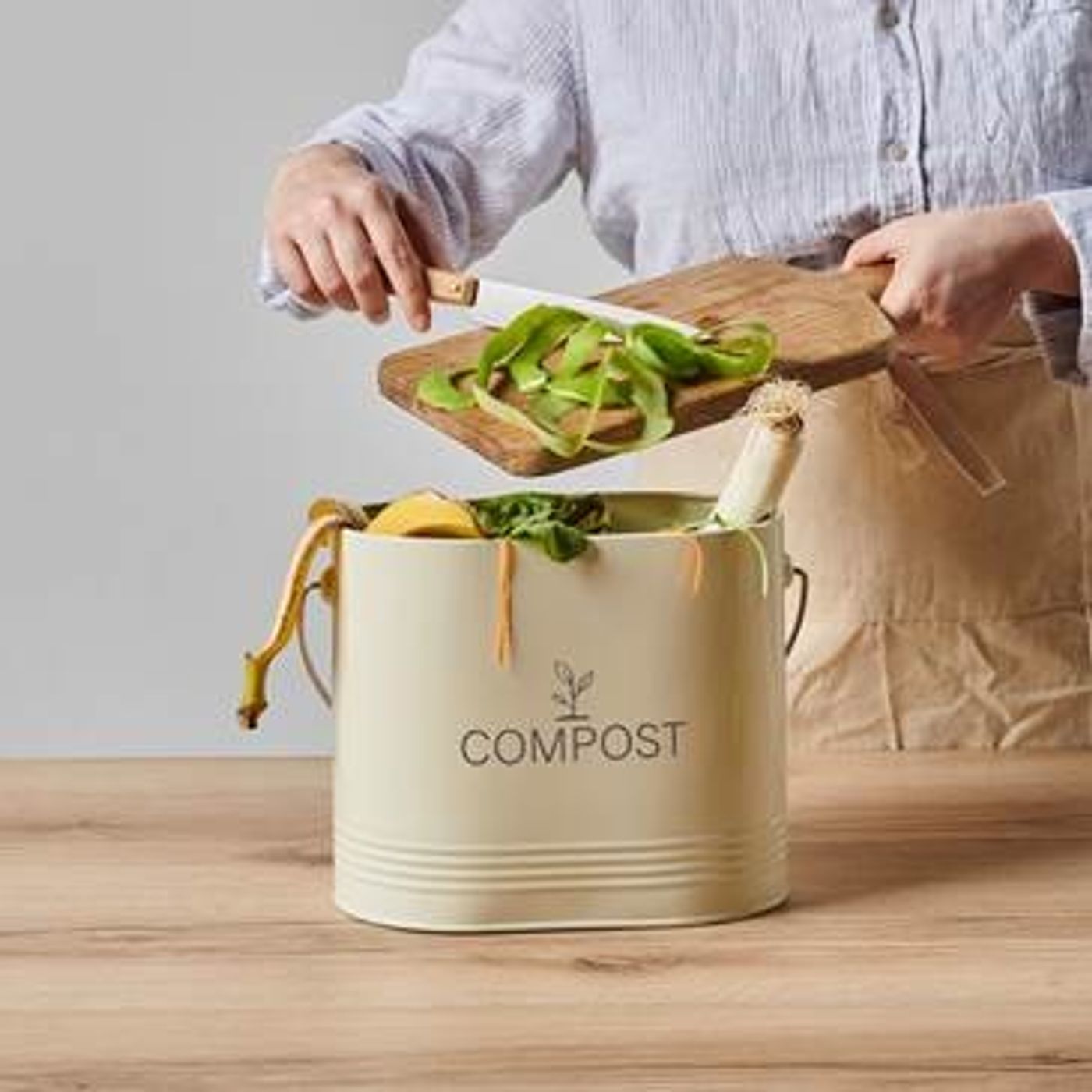 Seau à compost ovale beige 7 L