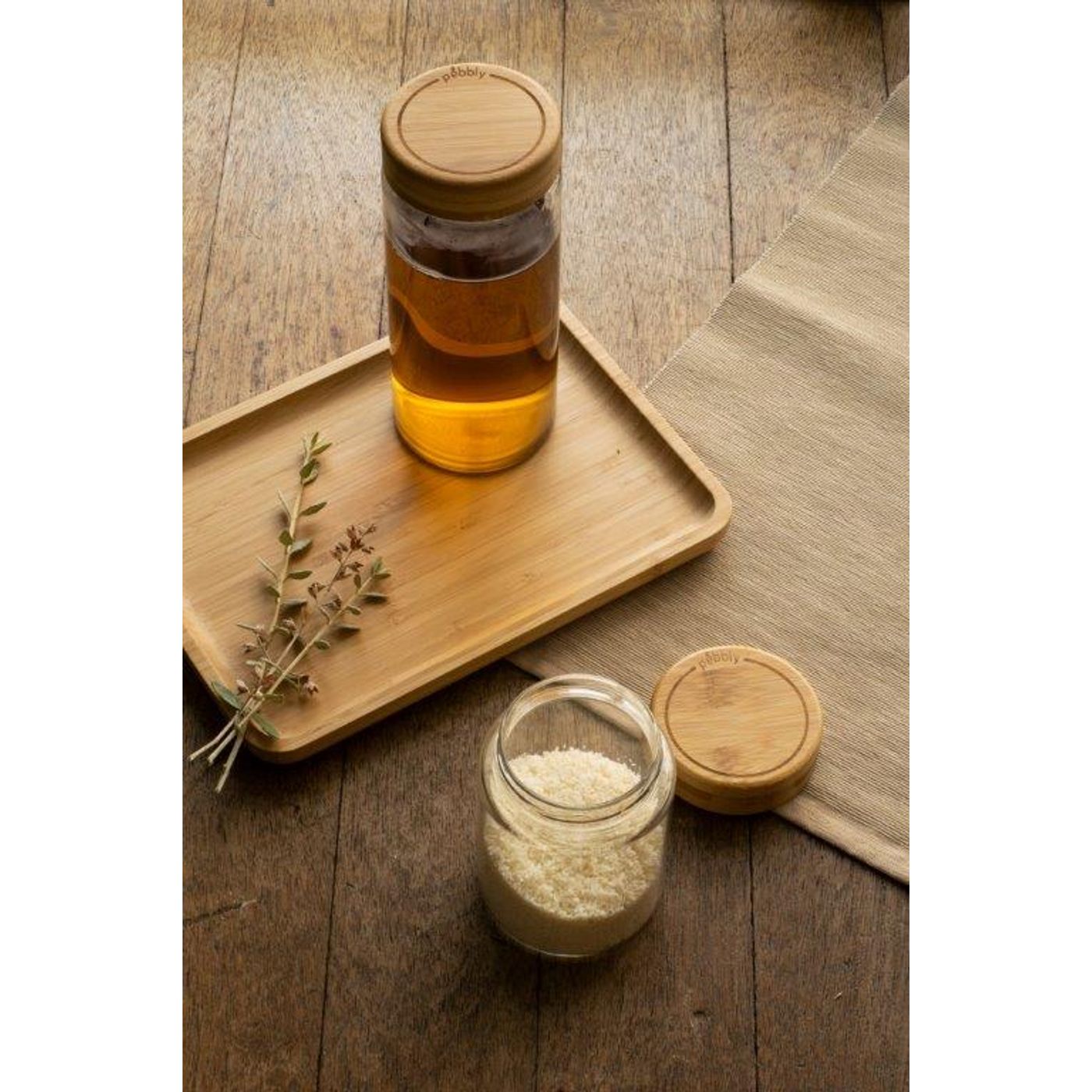 Boîte en verre ronde avec couvercle bambou 650 ml