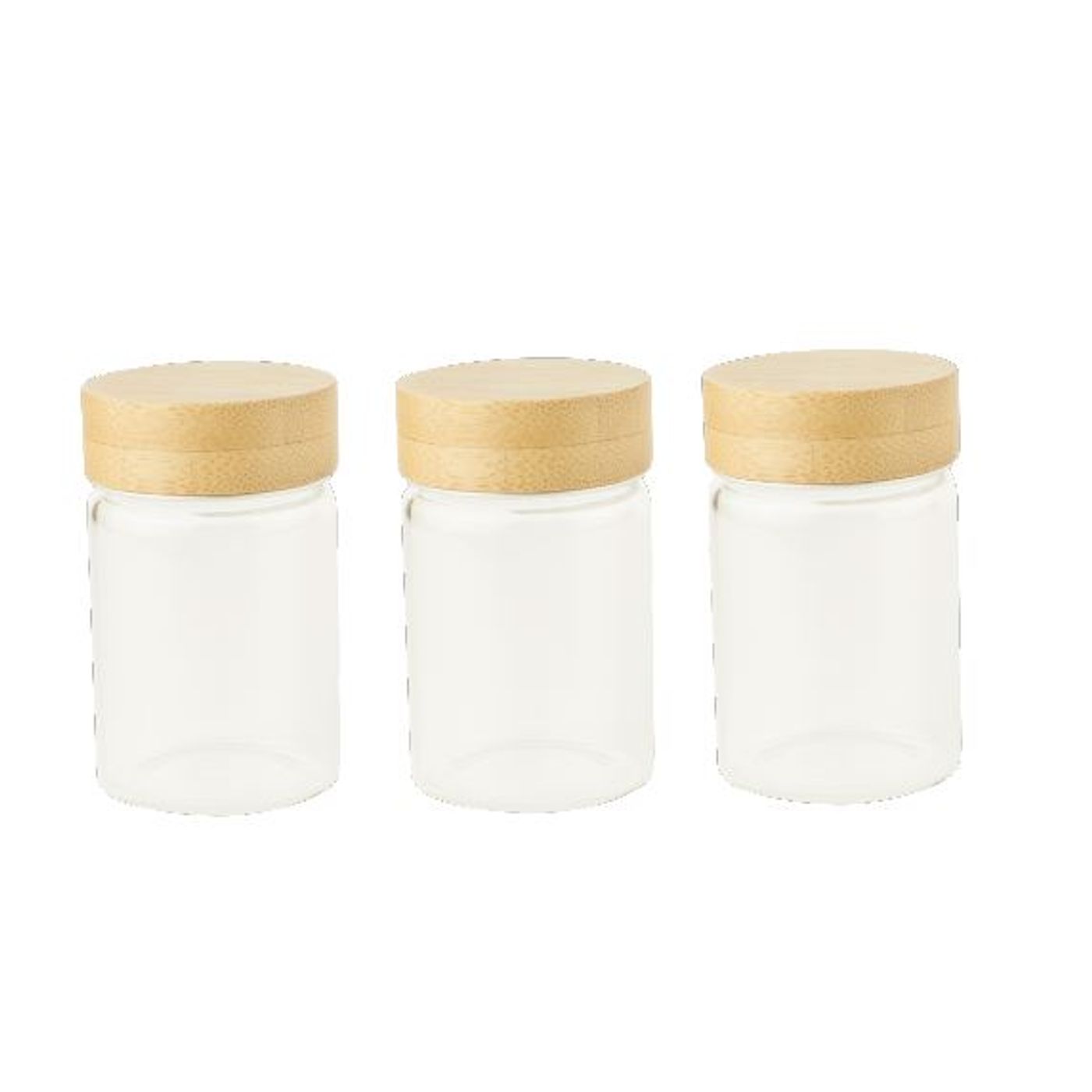 Set de 3 pots en verre avec couvercle bambou 75 ml