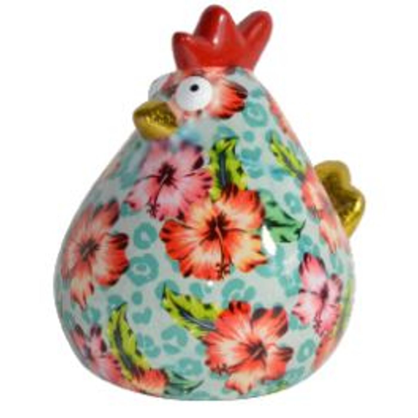 Tirelire poule Matilda décors fleurs d'hisbiscus