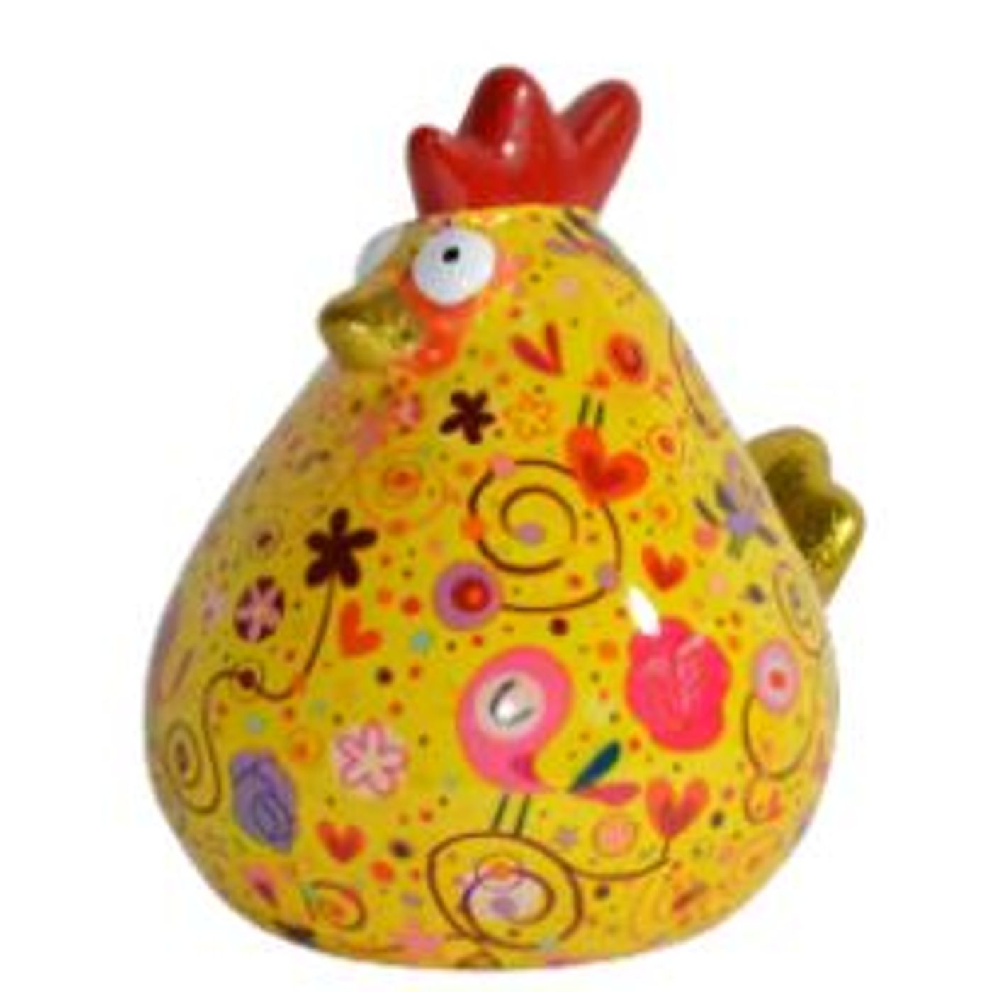 Tirelire poule Matilda jaune décors multicolore