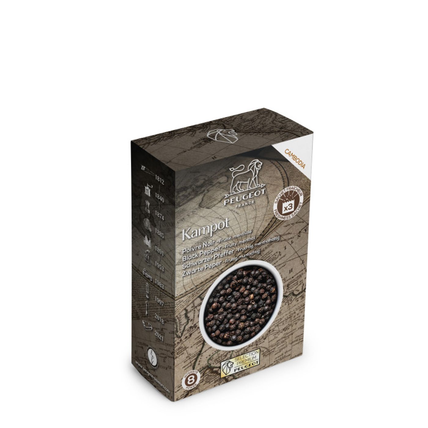 3 sachets fraîcheur de poivre noir premium Kampot (Cambodge)
