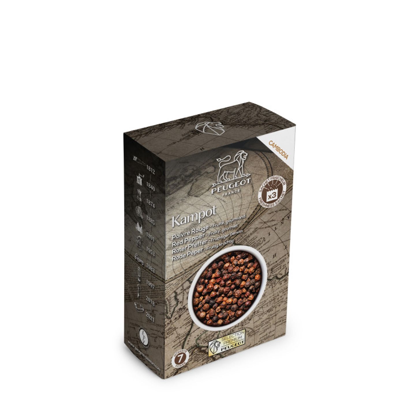 3 sachets fraîcheur de poivre rouge premium Kampot (Cambodge)