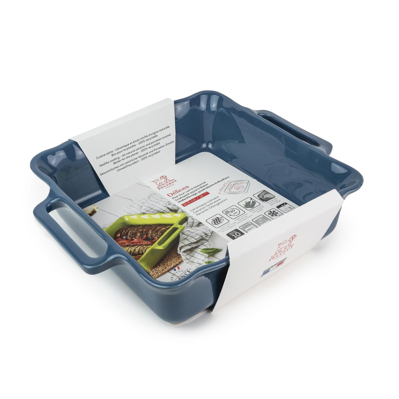 Plat à four Délices carré 31,5 cm bleu océan