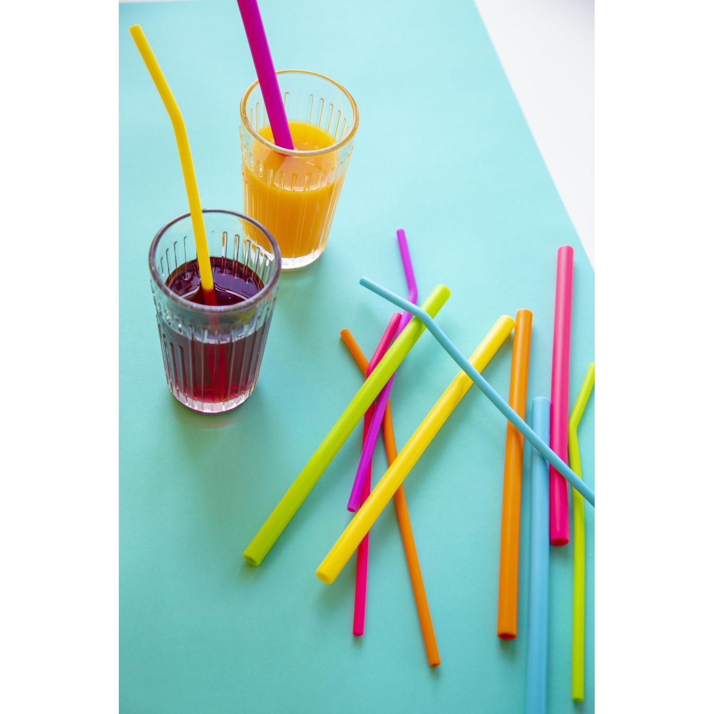 Lot 6 pailles courbées silicone 25 cm