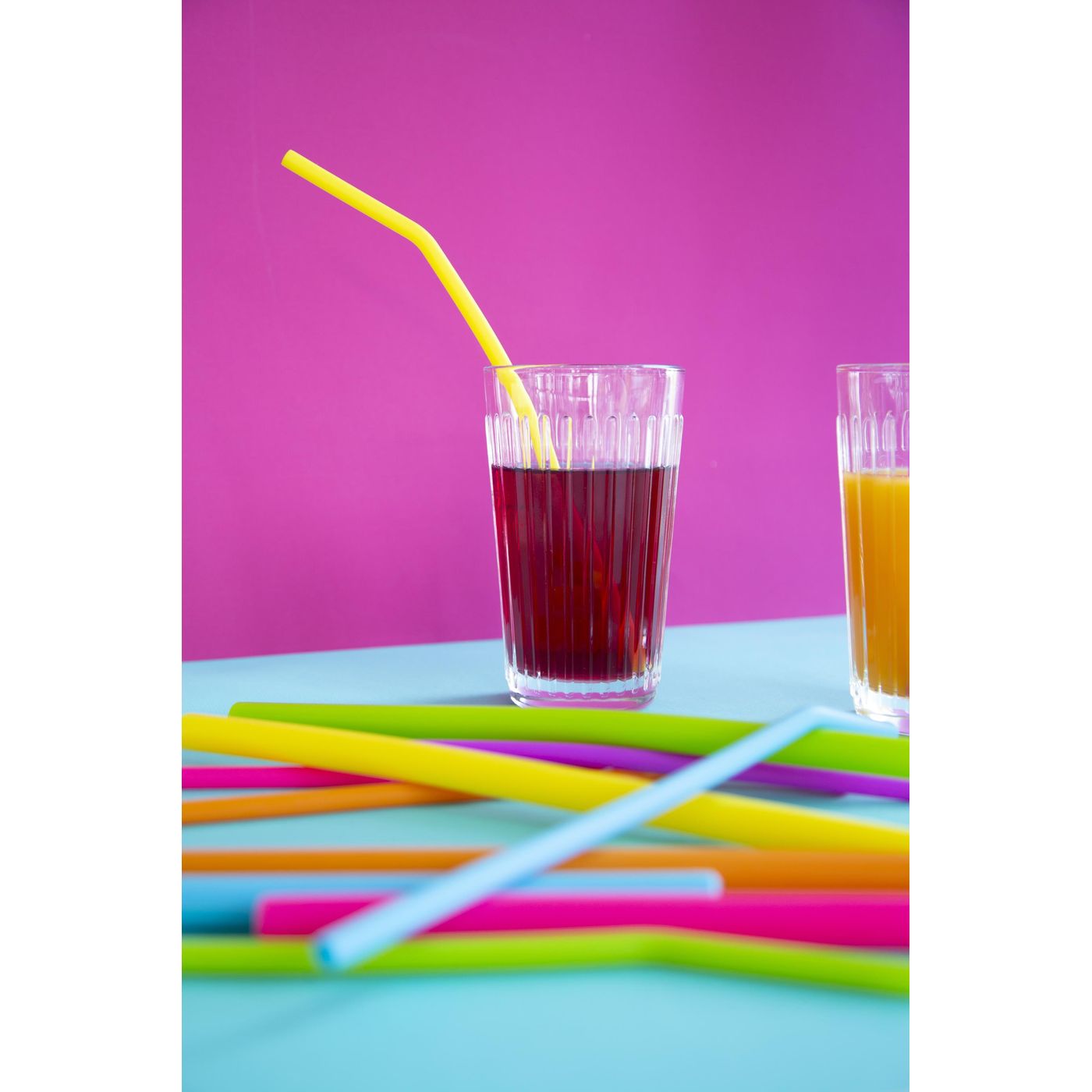 Lot 6 pailles courbées silicone 25 cm