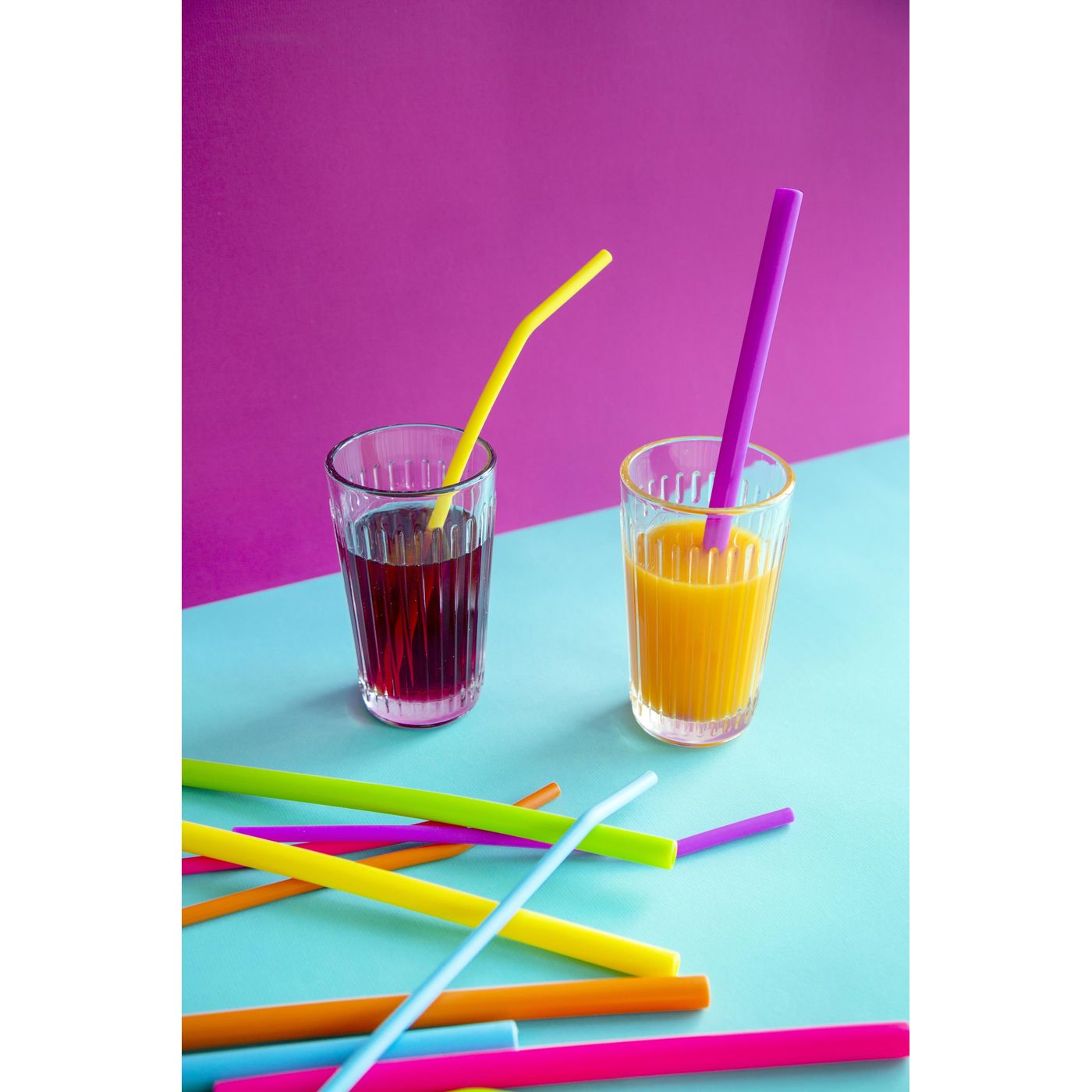 Lot 6 pailles droites silicone 25 cm