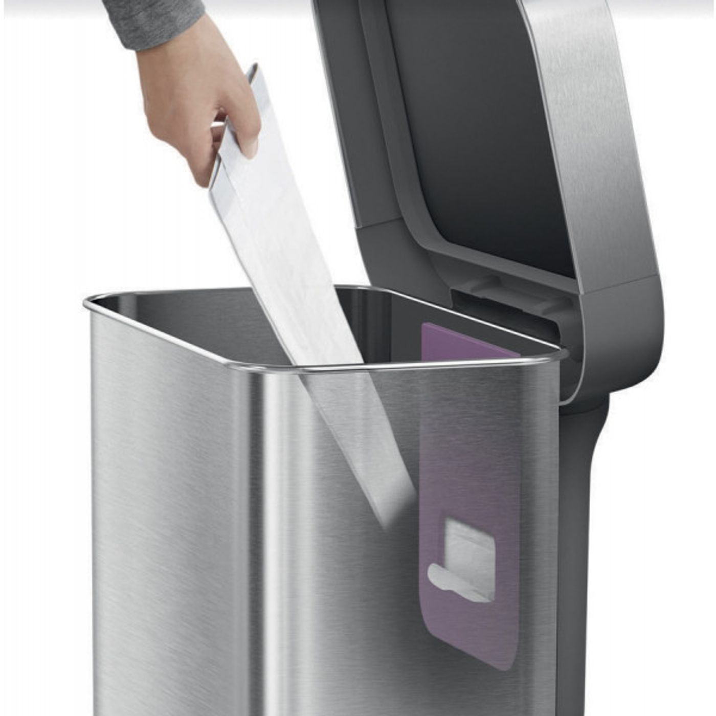 Poubelle rectangulaire 30 L inox avec réserve à sacs