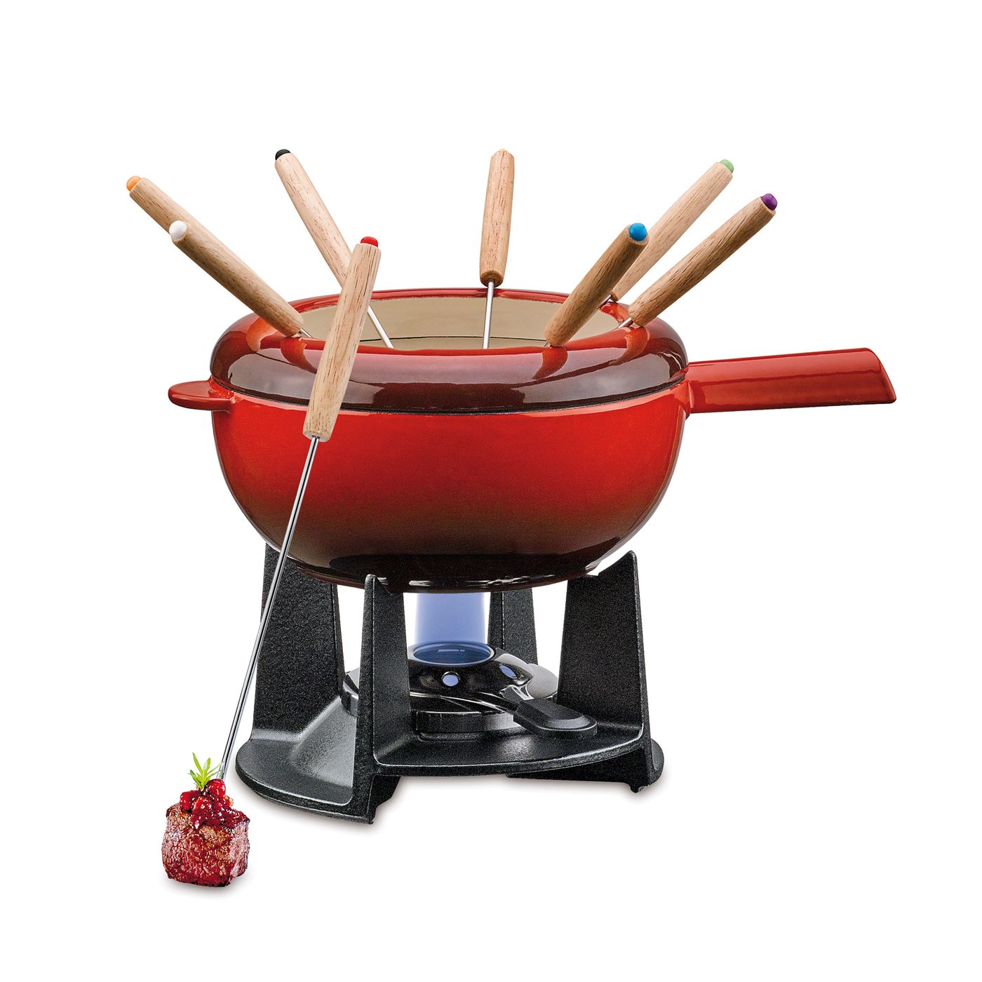 Service à fondue en fonte rouge