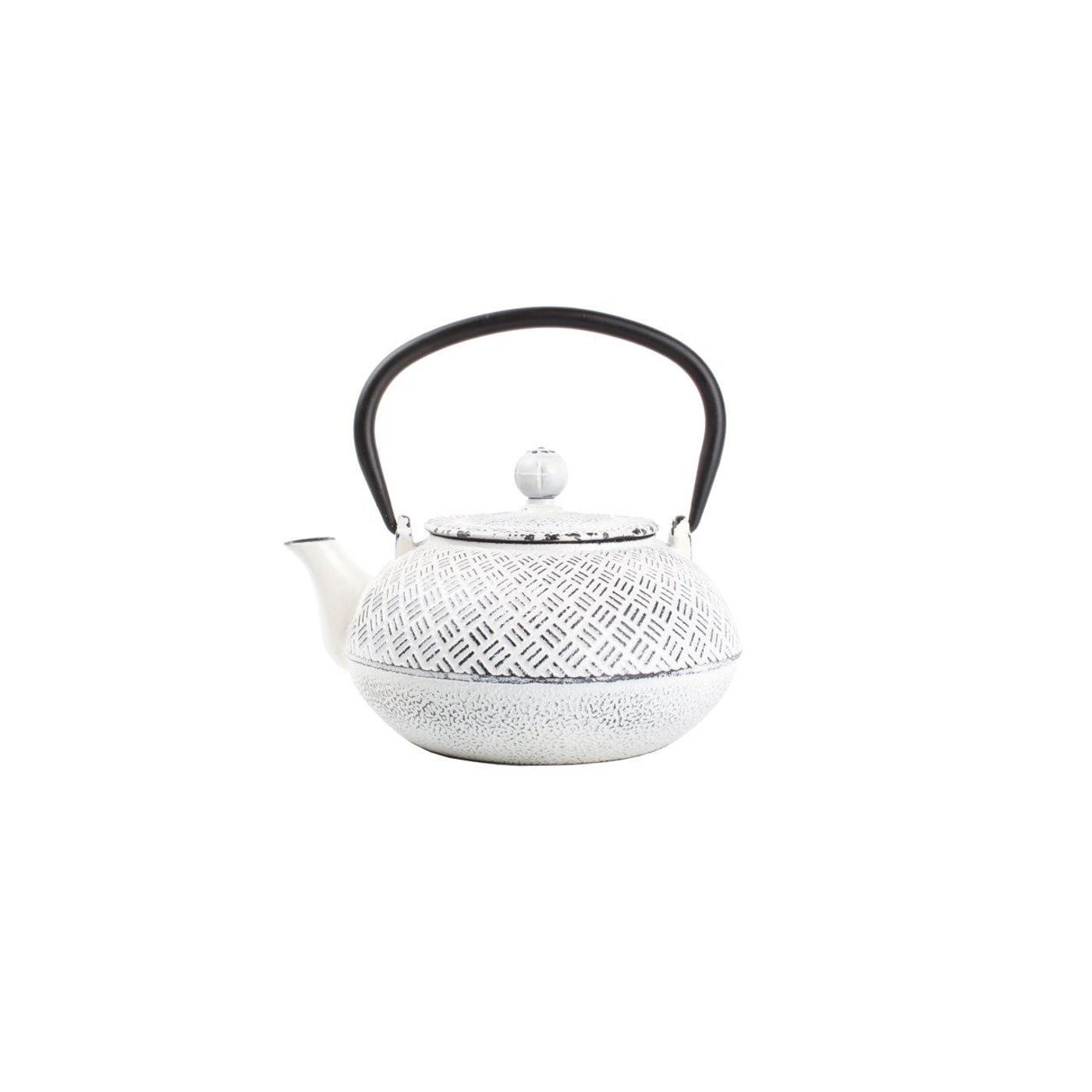 THÉIÈRE DE SERVICE 0.8L FONTE BLANC SUR NOIR CUBES