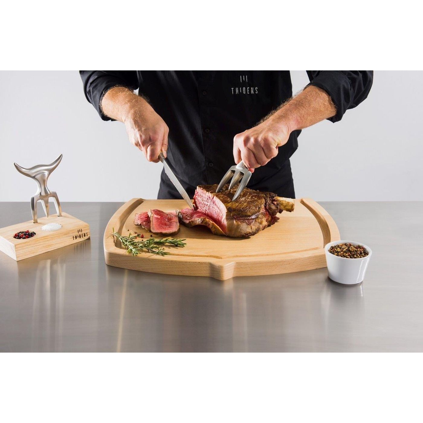 Fourchette à découper Tridens avec socle en bois