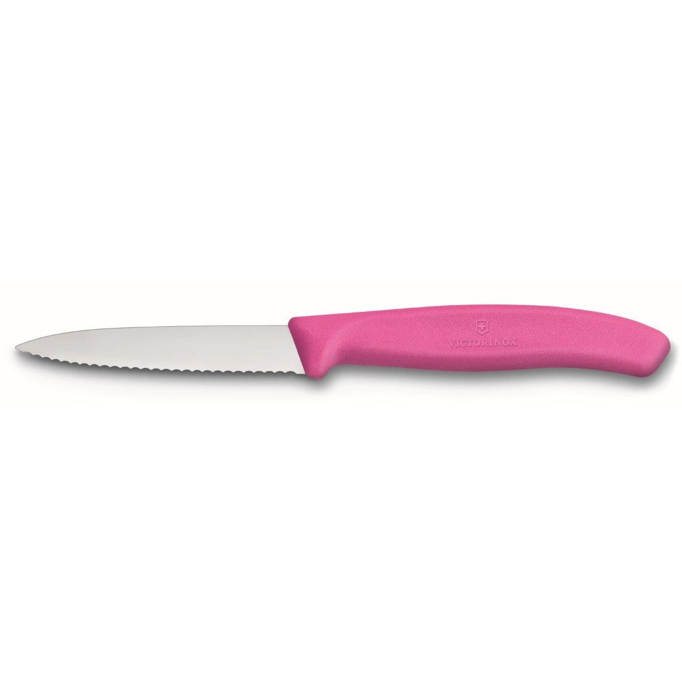Couteau d'office lame dentelée 8 cm rose