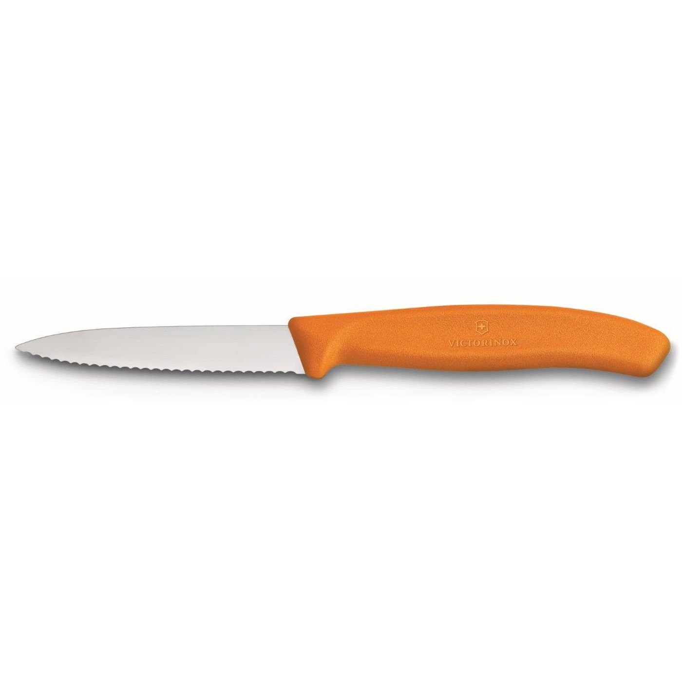 Couteau d'office lame dentelée 8 cm orange