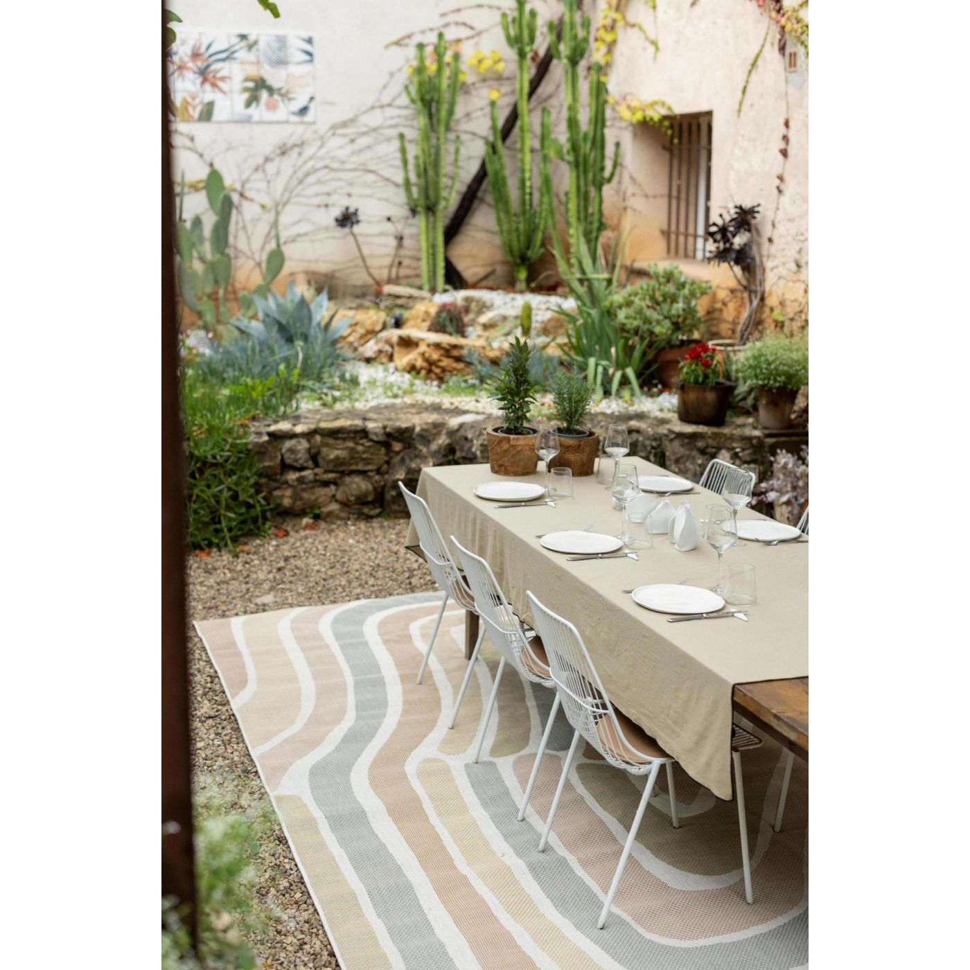 Nappe en coton recyclé Grace 140 x 250 Camel