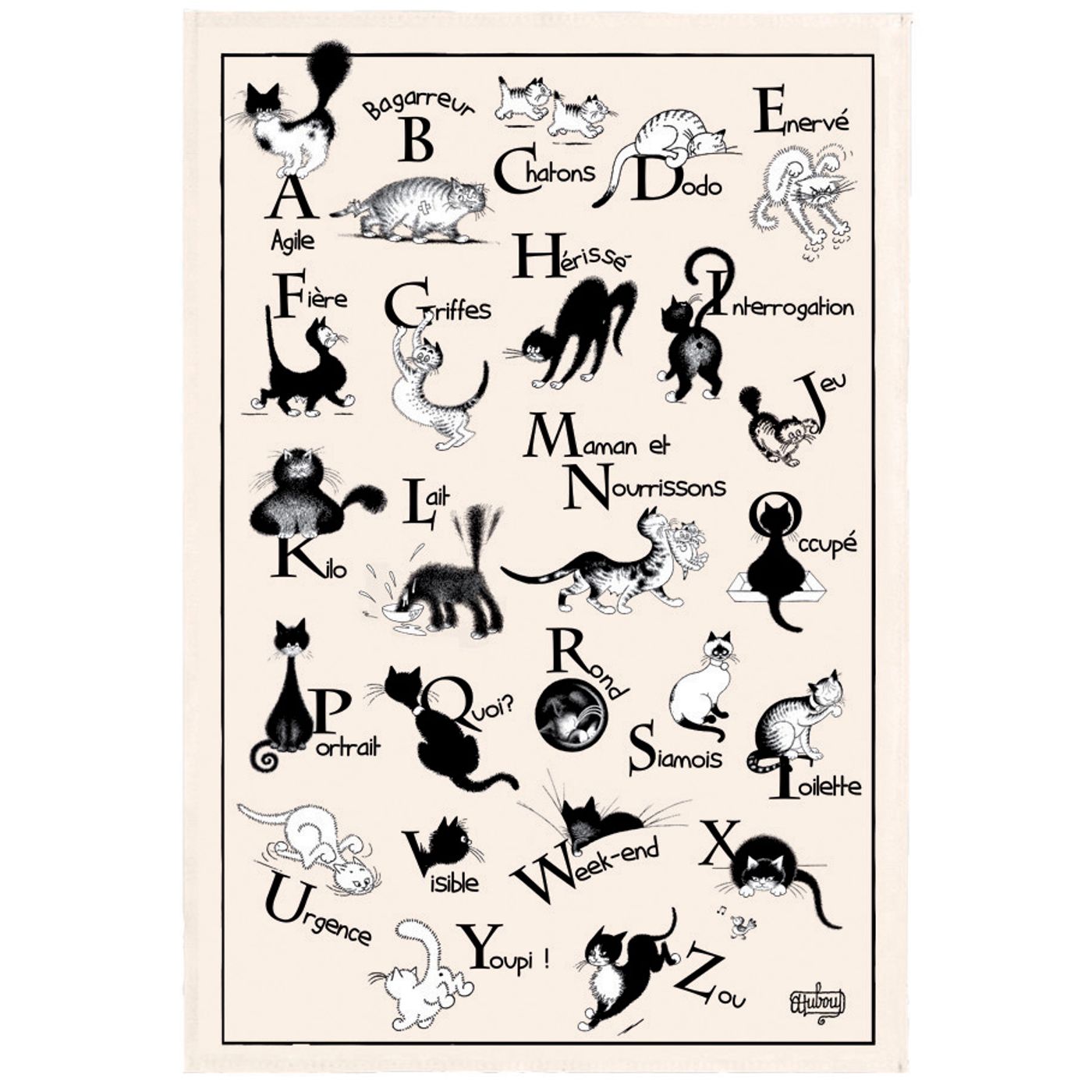 Torchon Dubout Abécédaire Ecru 48 X 72