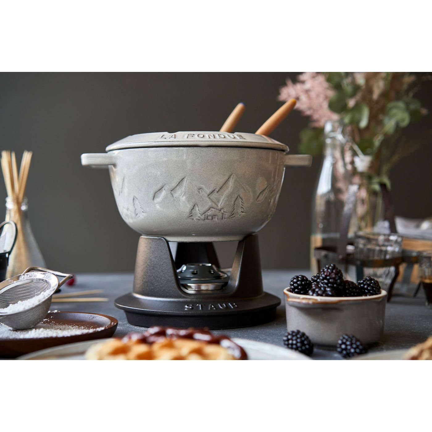 Service à fondue en fonte, Truffe Blanche 20 cm