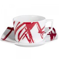 Tasse à déjeuner avec soucoupe EXPRESSION rouge - Visuel 1