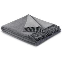 Plaid frangé en laine et cachemire gris/argent 130 x 170 cm - Visuel 0