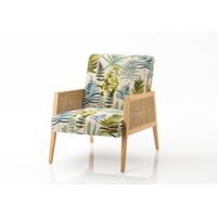 Fauteuil canage lin et motif feuilles - Visuel 0