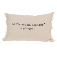 Coussin lin 40 x 60 cm "La vie est un bonheur" - Visuel 0
