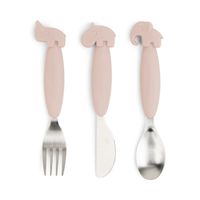 Couverts easy grip manche en silicone rose 3 pièces - Visuel 0