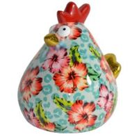 Tirelire poule Matilda décors fleurs d'hisbiscus - Visuel 0