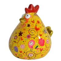 Tirelire poule Matilda jaune décors multicolore - Visuel 0