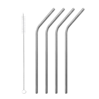 Lot 4 pailles coudées en inox + brosse - Visuel 0