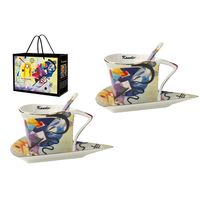 COFFRET 2 TASSES TRIANGLE 180ML + SOUS TASSE + CUILLERES KANDINSKY JAUNE-ROUGE-BLEU - Visuel 0
