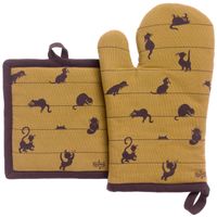 Lot gant de cuisine/manique Dubout Partition de chats Cannelle 18 x 28 - Visuel 0