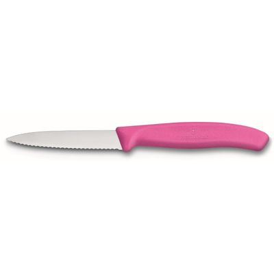 Couteau d'office lame dentelée 8 cm rose