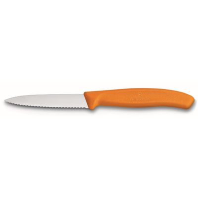 Couteau d'office lame dentelée 8 cm orange