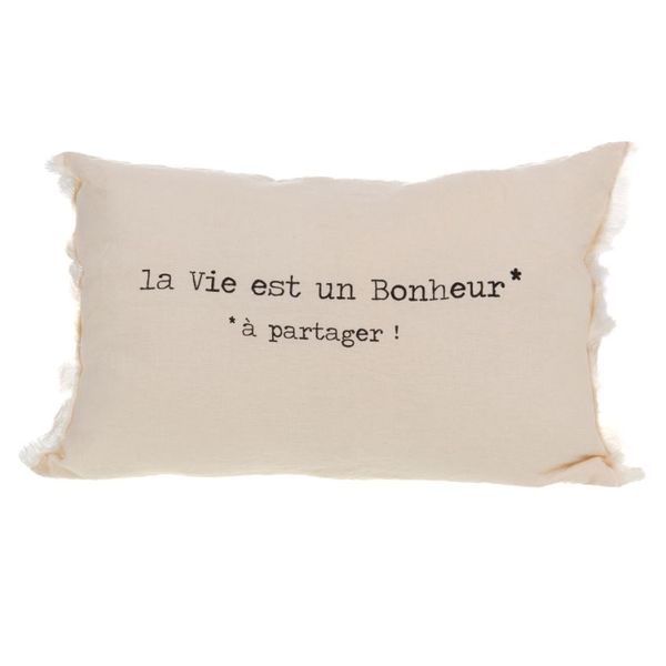 Coussin lin 40 x 60 cm "La vie est un bonheur"