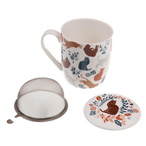 Mug Tisanière 3 Pièces En Céramique Florale - 9 Cm De Haut, Fabriqué En France, Occasion