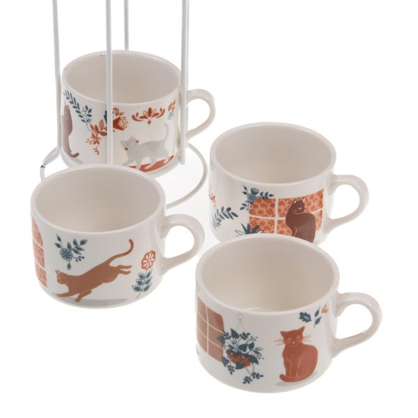Service de 4 tasses à café vintage avec sous-tasses – motif fleuri bleu et dorure - Arts de la table