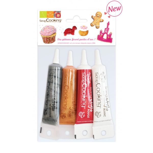 4 icings stylos or, choco, blanc, rouge SCRAPCOOKING® - Culinarion