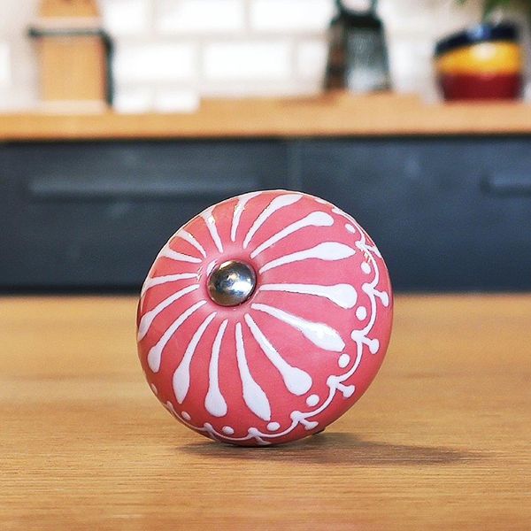 Poignée boule céramique rose