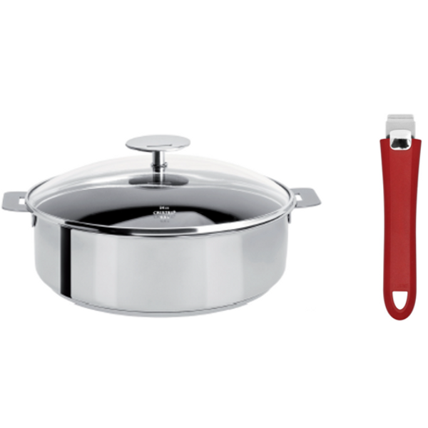 Set Sauteuse Mutine 24cm + poignée framboise + couvercle en verre