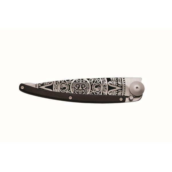 Couteau de poche tatoué ébène soleil aztèque