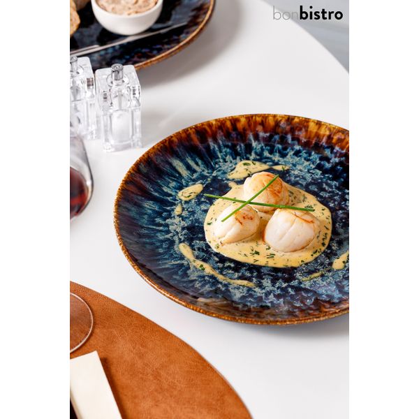 Assiette dessert Resto brun bleu