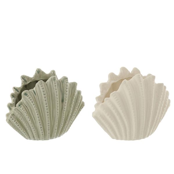 Vase coquillage grès blanc ou olive