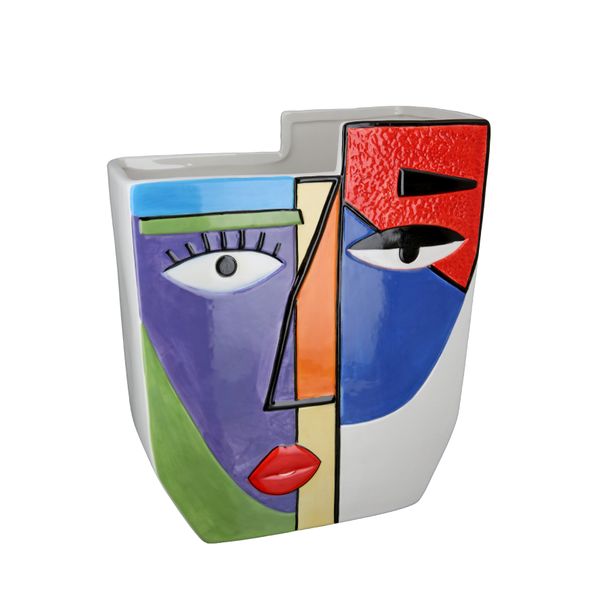 Vase visage, "Cara", motif  visage, céramique, multicolore