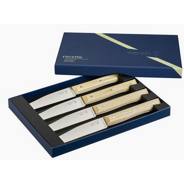 Coffret de 4 Couteaux de Table Opinel Facette en Frêne clair