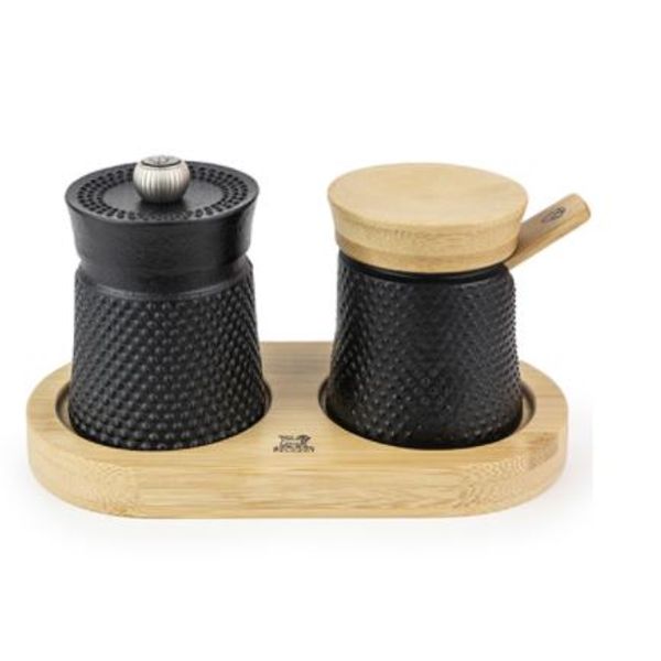 Moulin à poivre Bali fonte noir et sa coupelle à sel en coffret cadeau PEUGEOT Ambiance & Styles