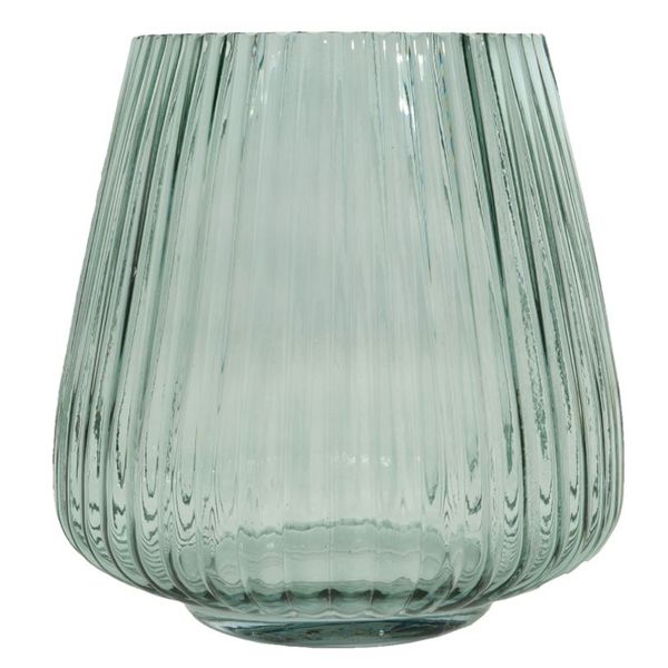 Vase en verre côtelé vert H. 18 cm