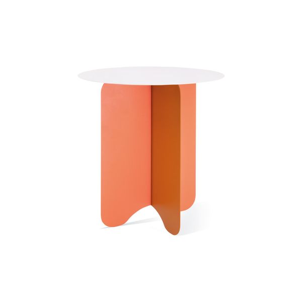 Table en métal bicolore orange et blanc diamètre 40,5cm hauteur 43,5cm