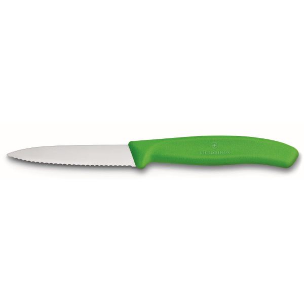 Couteau d'office lame dentelée 8 cm vert