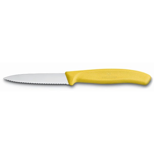 Couteau d'office lame dentelée 8 cm jaune